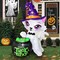 5Ft Halloween Inflatables Cat with Witch Cauldron Decoration(White+Purple)